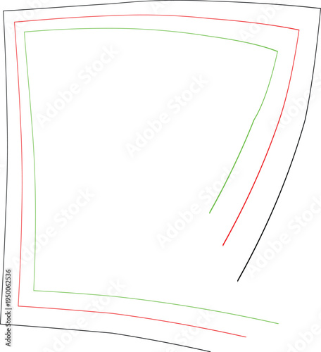 Simple illustration of overlapping slightly askew colored lines forming squares