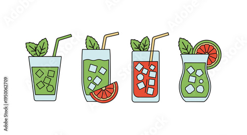 Tropical Mint Cooler Line art creative color harmony abstract illustration