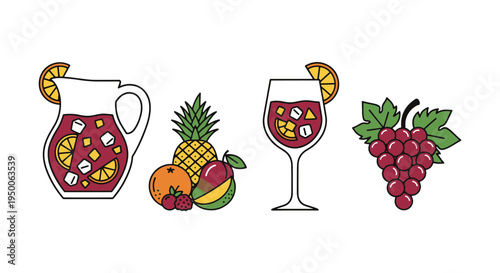 Tropical Sangria Line art digital abstract colorful vector