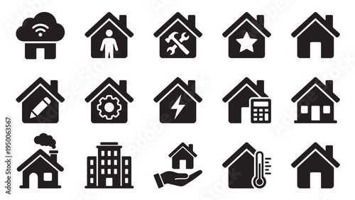 Home Services and Maintenance Icon Set for Smart Property Management Repair Utility Efficiency and Building Applications