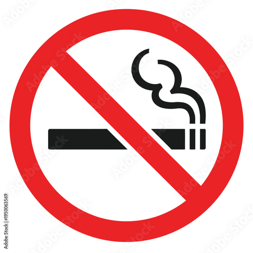 No smoking sign red circle with cigarette and smoke isolated on white