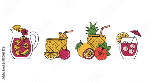 Tropical Sangria Line art vivid abstract artistic vector