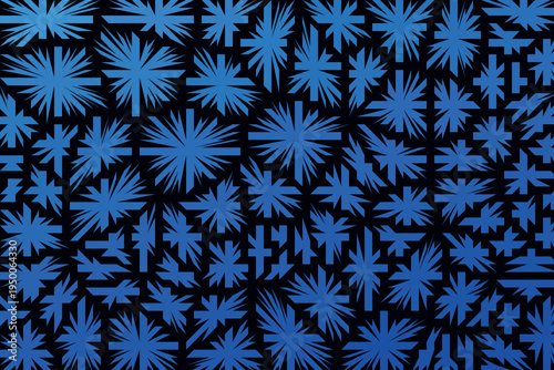 Abstract blue starburst and snowflake-like geometric shapes vector background with dark negative space for modern design, web, and presentation graphics