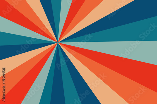 Foto Vintage Retro Sunburst Background with Radiating Stripes in Red, Orange and Teal
