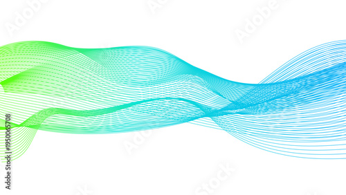 グリーンブルー細線ウェーブ抽象背景（流線ラインのテクノロジー装飾ベクター）