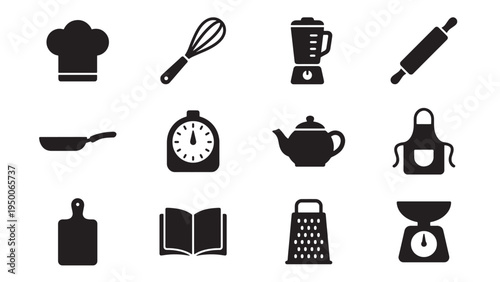 Kitchen Cooking and Culinary Tools Icon Set for Recipe Food Blog Restaurant Menu and Cooking Education Applications