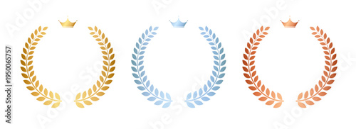 月桂樹ローレルフレーム装飾セット（ゴールド・シルバー・ブロンズ表彰エンブレム）