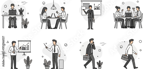 Business professionals in various office and meeting scenarios (5)
