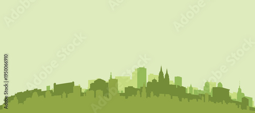 Green panoramic poster of the city skyline with solid background buildings on a hilly terrain of FORTALEZA, BRAZIL