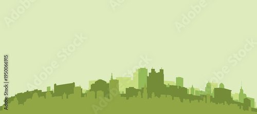 Green panoramic poster of the city skyline with solid background buildings on a hilly terrain of BELO HORIZONTE, BRAZIL