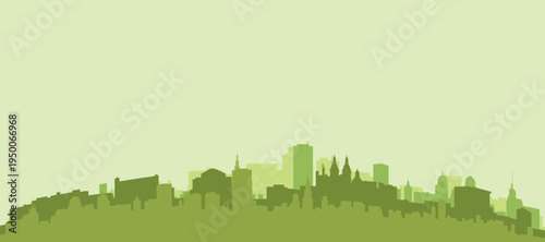 Green panoramic poster of the city skyline with solid background buildings on a hilly terrain of BARRANQUILLA, COLOMBIA
