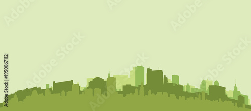 Green panoramic poster of the city skyline with solid background buildings on a hilly terrain of LA PLATA, ARGENTINA