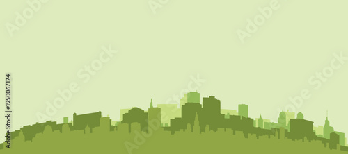 Green panoramic poster of the city skyline with solid background buildings on a hilly terrain of CARACAS, VENEZUELA