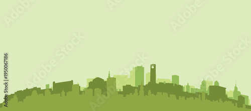 Green panoramic poster of the city skyline with solid background buildings on a hilly terrain of BARQUISIMETO, VENEZUELA