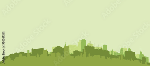 Green panoramic poster of the city skyline with solid background buildings on a hilly terrain of GUAYAQUIL, ECUADOR