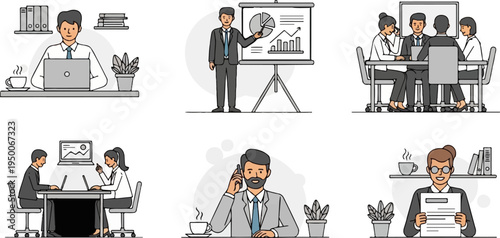 Colleagues collaborate on projects and discuss results at desks and meeting tables