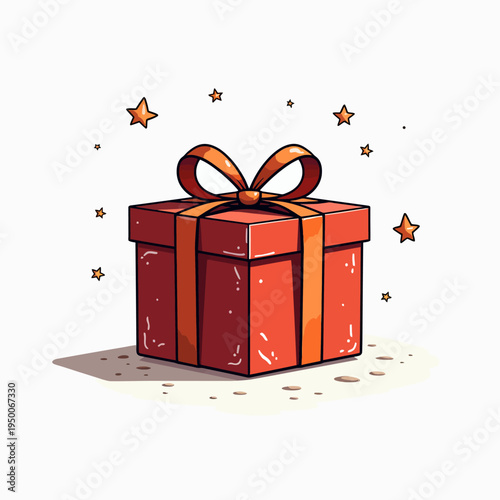 Elegant red gift box tied with a golden ribbon bow flat vector illustration for beautiful birthday presents and festive holiday surprises.