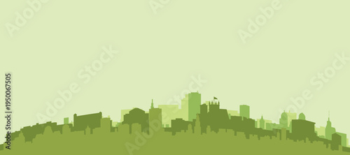 Green panoramic poster of the city skyline with solid background buildings on a hilly terrain of ASUNCION, PARAGUAY