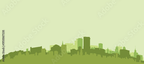 Green panoramic poster of the city skyline with solid background buildings on a hilly terrain of LOS ANGELES, UNITED STATES