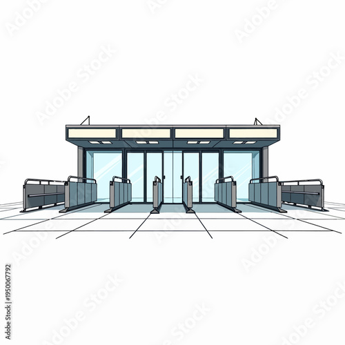 Clean flat vector illustration of a modern commercial office building or corporate headquarters complex for urban real estate and business architecture.