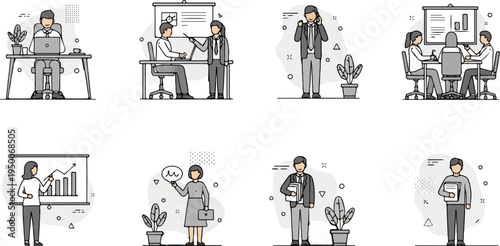 Business professionals in various office and meeting scenarios (2)