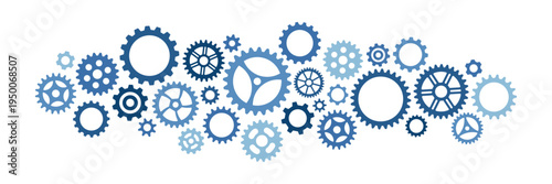 Big design composition of cogwheels gears blue colors isolated. Vector