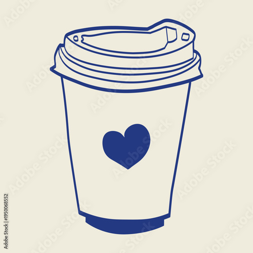 Hand drawn takeaway coffee cup vector illustration in Mediterranean style. Minimal line art coffee to go icon for cafe branding, street coffee shops, beverage menus and barista graphics.