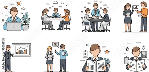 Business professionals collaborate and present data in a modern office environment