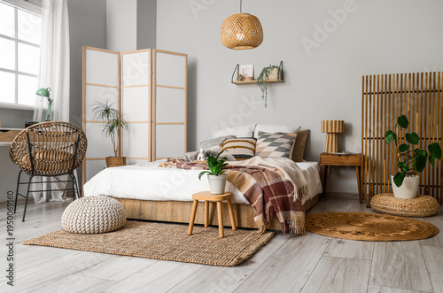 Interior of bedroom with fo...