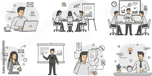 Business professionals collaborating, presenting, and developing ideas