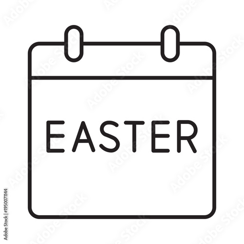 Easter holiday calendar icon. Minimalist linear vector with editable stroke. Calendar page with Easter text. Seasonal event planning, spring celebration and religious tradition symbol.