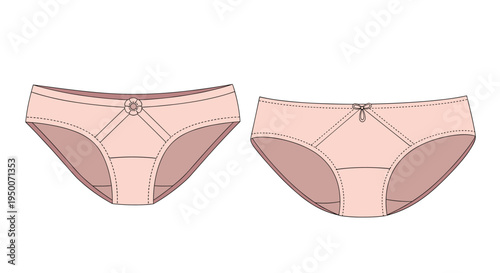 Two different styles of light pink women's cotton panties with delicate bows and floral details shown side by side.