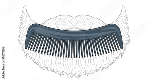 Full white beard and mustache being groomed with a large dark blue wide-tooth comb in a grooming and barber concept.
