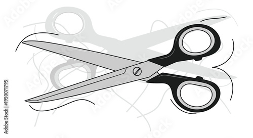 Pair of professional scissors cutting through strands of hair as a representation of hairdressing and salon services.