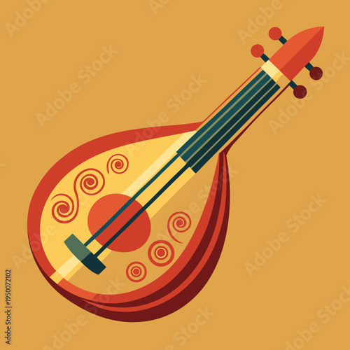 Stylized Lute Musical Instrument with Decorative Elements