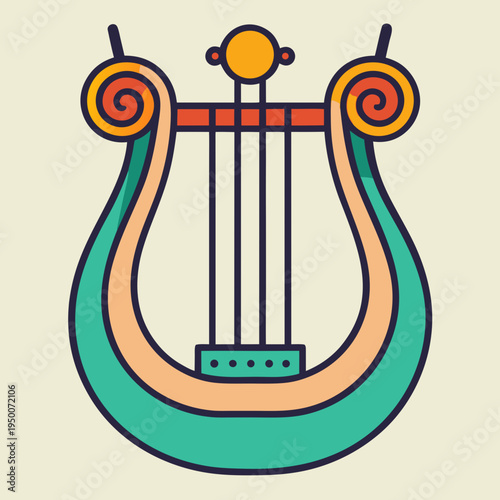 Stylized Lyre Musical Instrument Vector Illustration