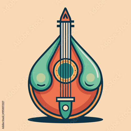 Stylized Mandolin Musical Instrument Illustration