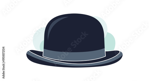 Classic black bowler hat with a grey ribbon band set against a simple background for vintage fashion and style themes.