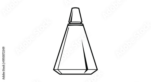 Minimalist black and white line drawing of a triangular glass bottle with a small cap, suitable for various liquid products.