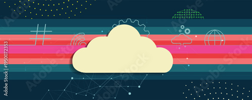 Cloud retro concept technology background and network data flow