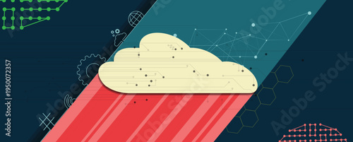 Cloud retro concept technology background and network data flow