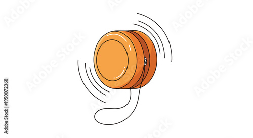 Classic orange yo-yo toy is shown spinning rapidly with motion lines and a visible string on a clean white background.