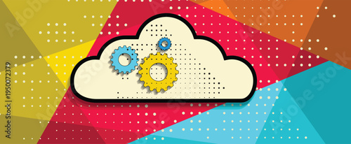 Cloud retro concept technology background and network data flow