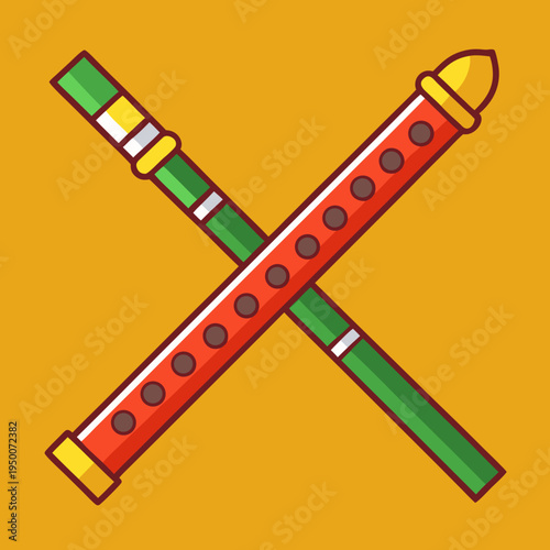 Two Musical Flutes Crossed on an Orange Background