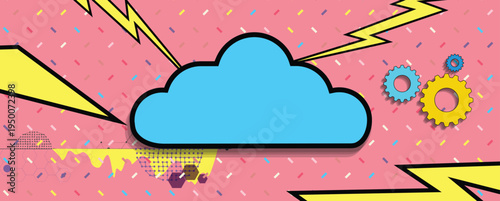 Cloud retro concept technology background and network data flow