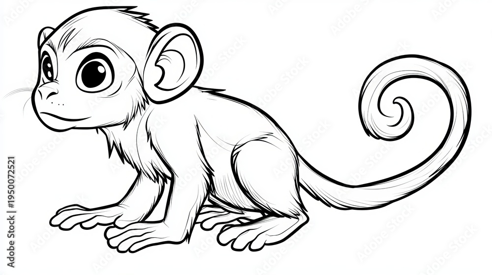 Obraz premium Adorable Cartoon Monkey Character with Big Eyes and Playful Expression on a Clean White Background