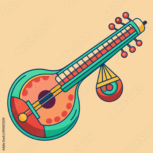 Vibrant Indian Veena Instrument Illustration