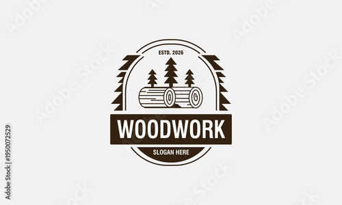 Woodworking industry logo design. Logs, carpenters, log home builders. Simple minimalist icon.