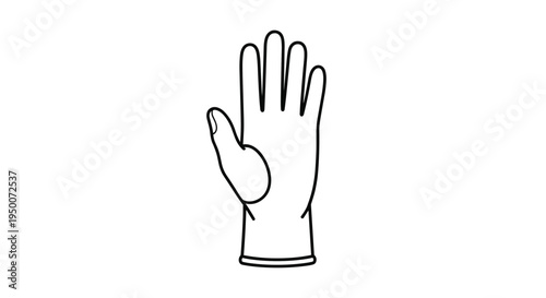 Simple black and white outline drawing of a single protective rubber glove used for cleaning, gardening, or medical tasks.