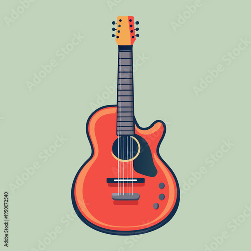 Vibrant Orange Acoustic Guitar Isolated